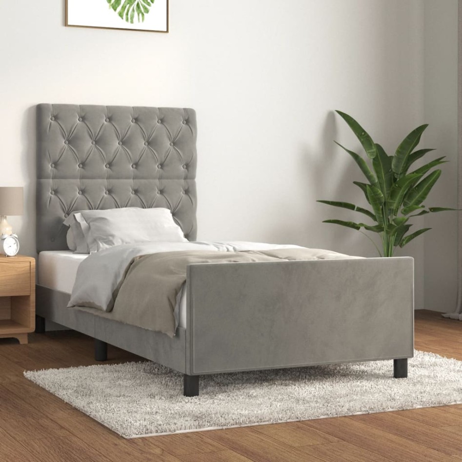 Estructura de cama sin colchón terciopelo gris claro 80x200
