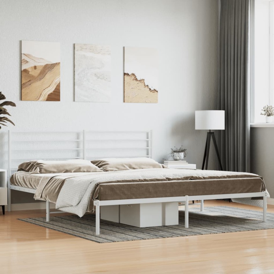 Estructura de cama con cabecero metal blanca 200x200