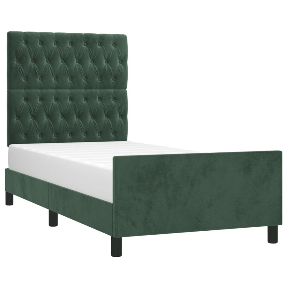 Estructura cama sin colchón terciopelo verde oscuro 100x200