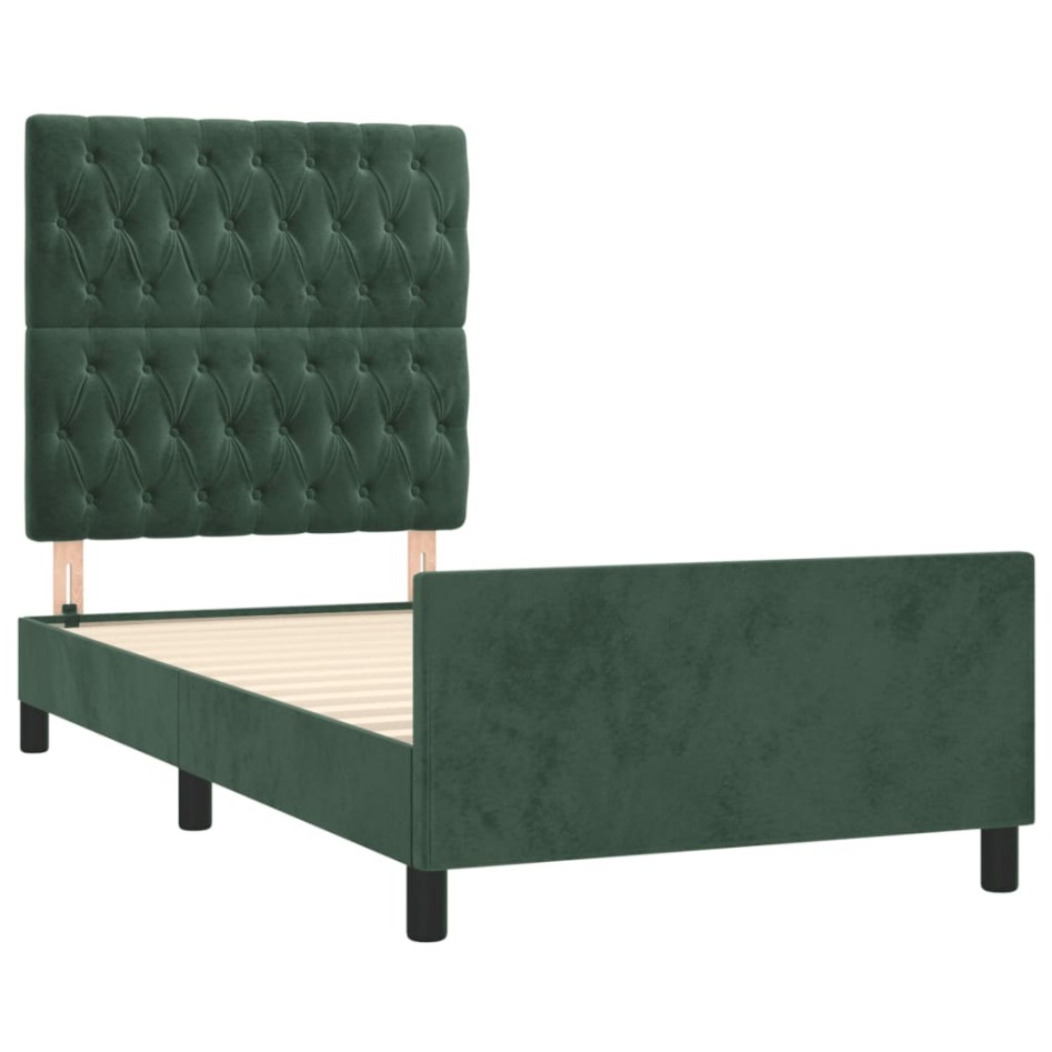 Estructura cama sin colchón terciopelo verde oscuro 100x200