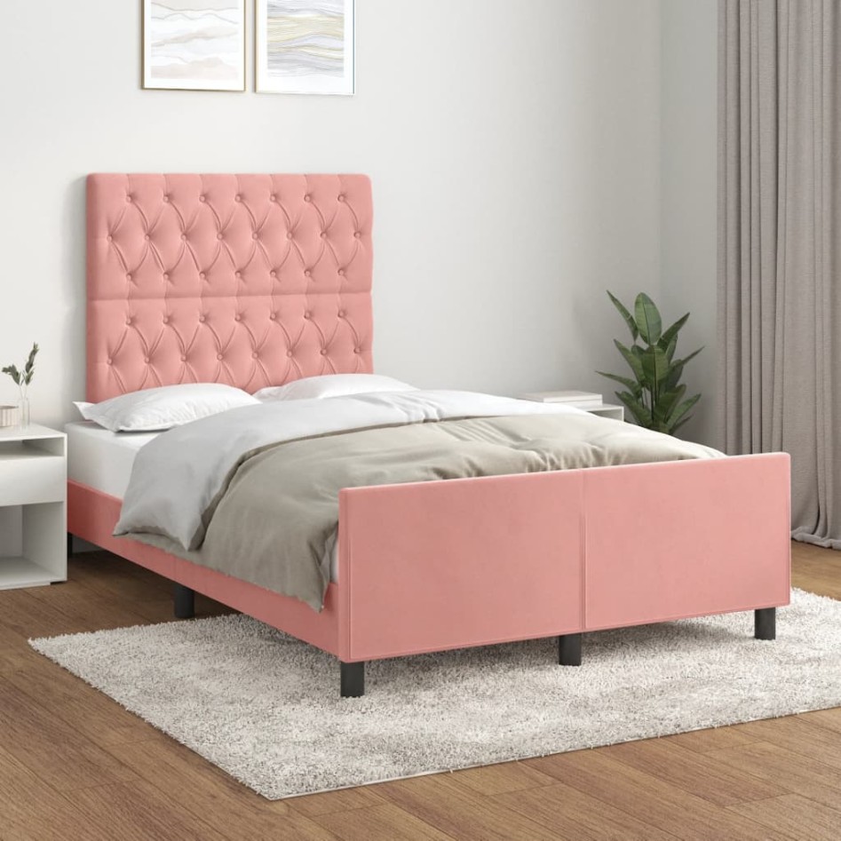 Estructura de cama sin colchón terciopelo rosa 120x200