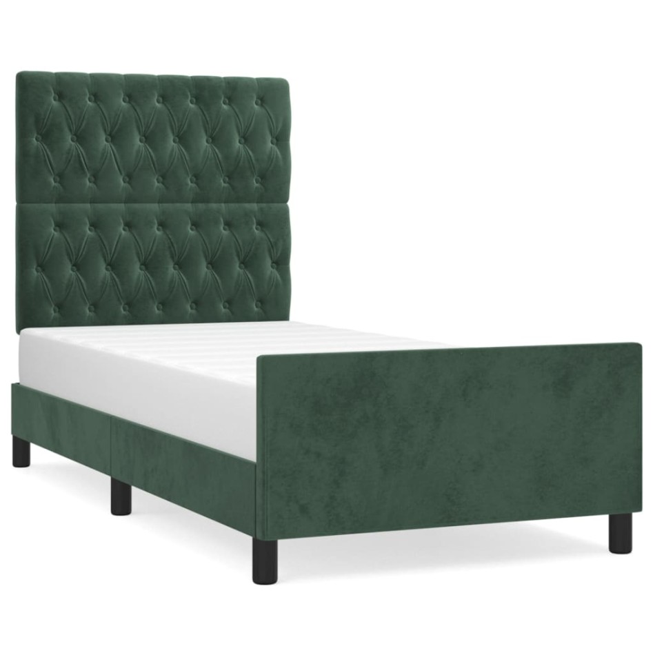 Estructura de cama sin colchón terciopelo verde oscuro