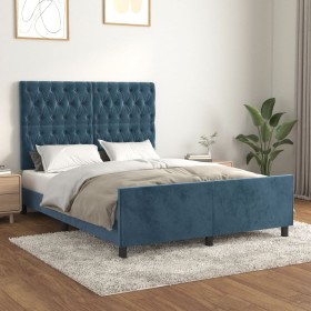 Estructura de cama sin colchón terciopelo azul oscuro