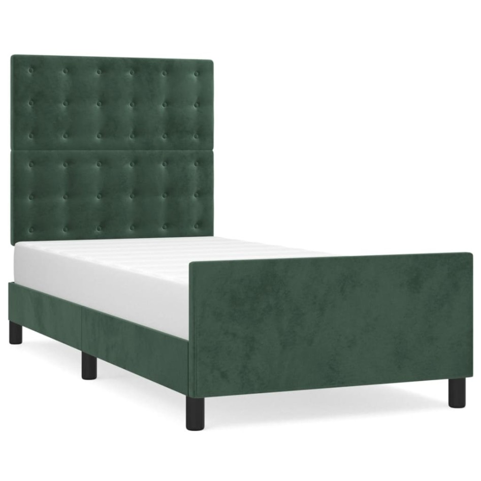 Estructura cama sin colchón terciopelo verde oscuro 100x200