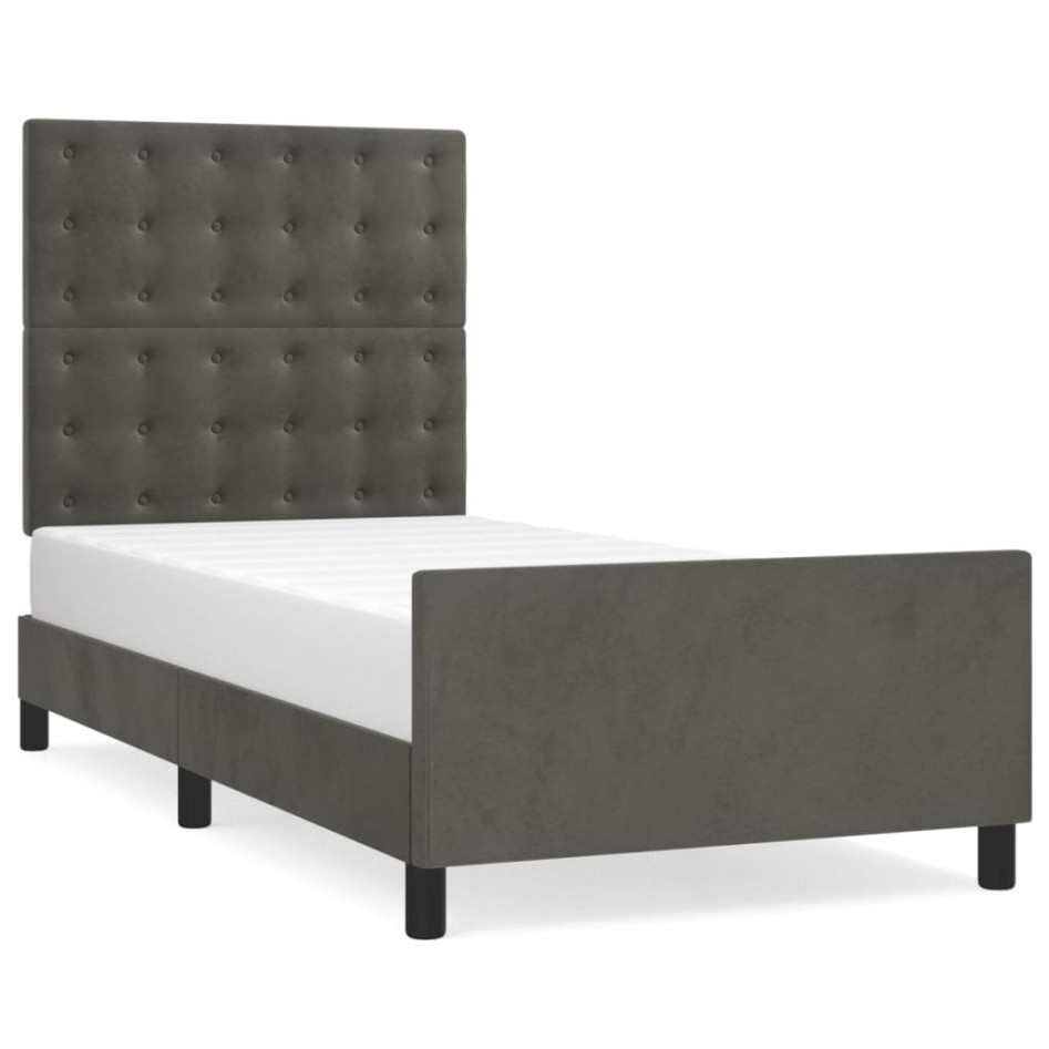 Estructura de cama sin colchón terciopelo gris oscuro 90x200