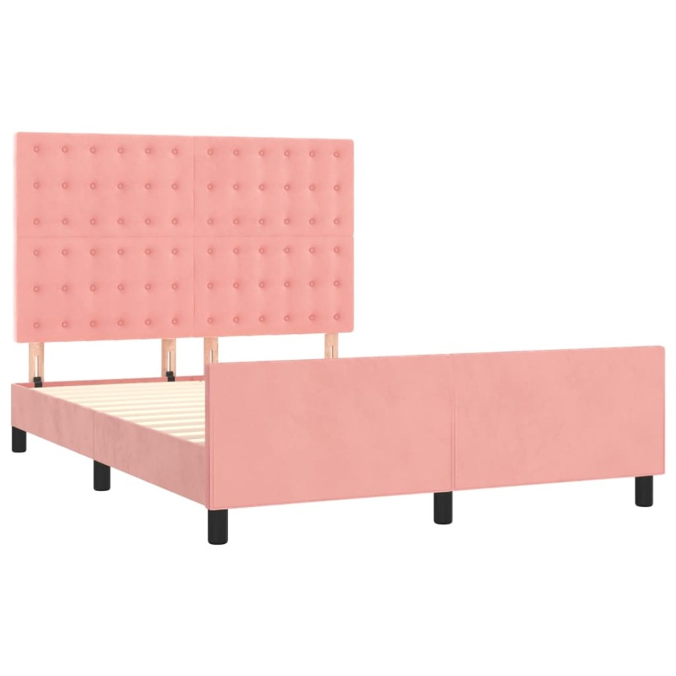 Estructura de cama sin colchón terciopelo rosa 140x190