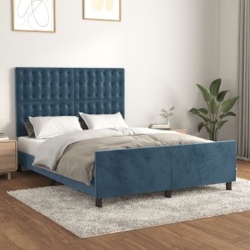 Estructura de cama sin colchón terciopelo azul oscuro