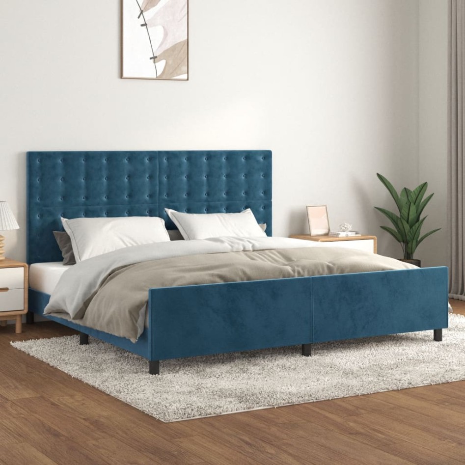 Estructura cama sin colchón terciopelo azul oscuro 200x200