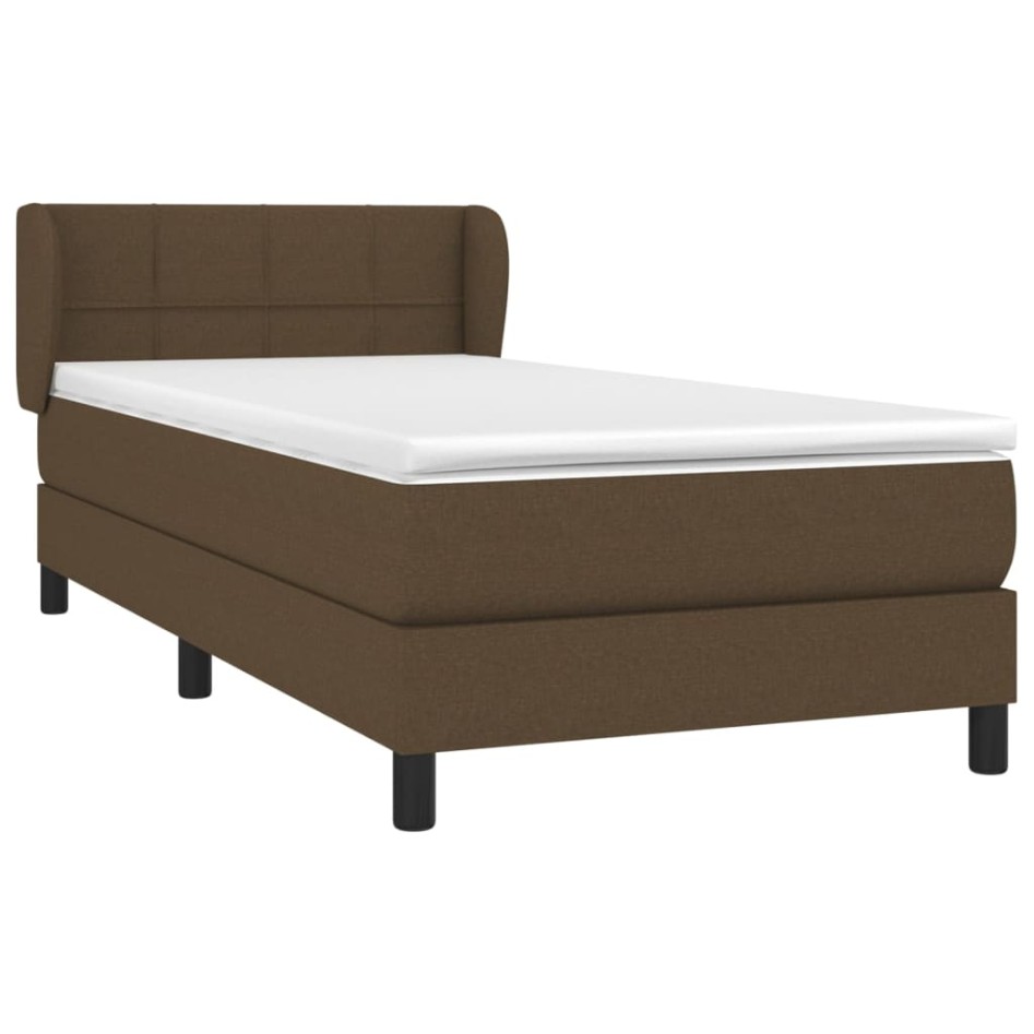 Cama box spring con colchón tela marrón oscuro 90x190