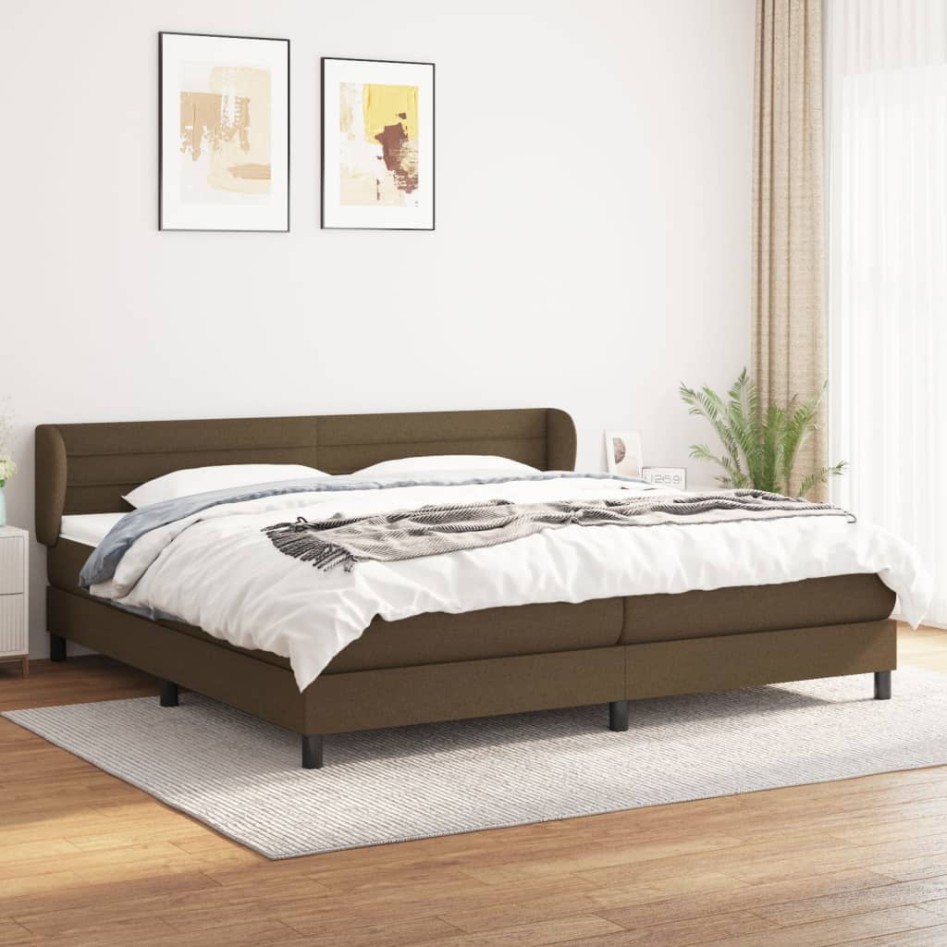 Cama box spring con colchón tela marrón oscuro 200x200