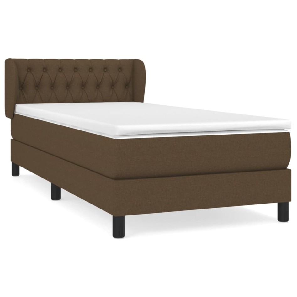 Cama box spring con colchón tela marrón oscuro 90x200