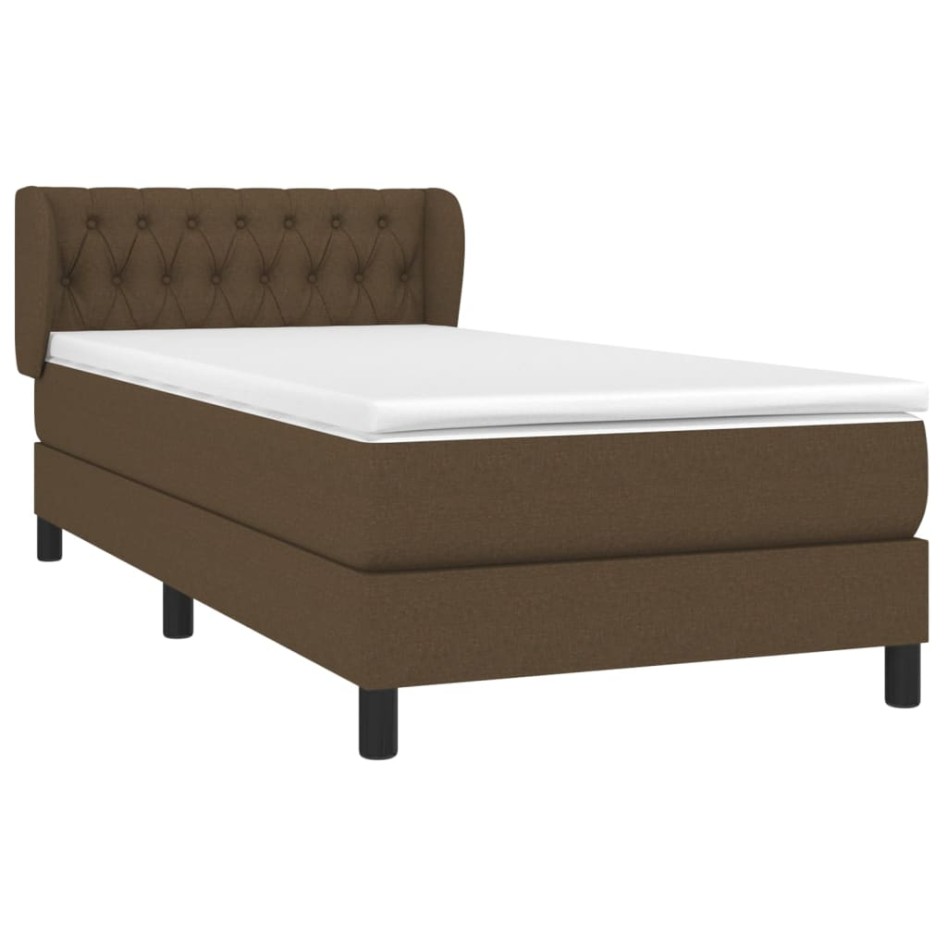 Cama box spring con colchón tela marrón oscuro 90x200
