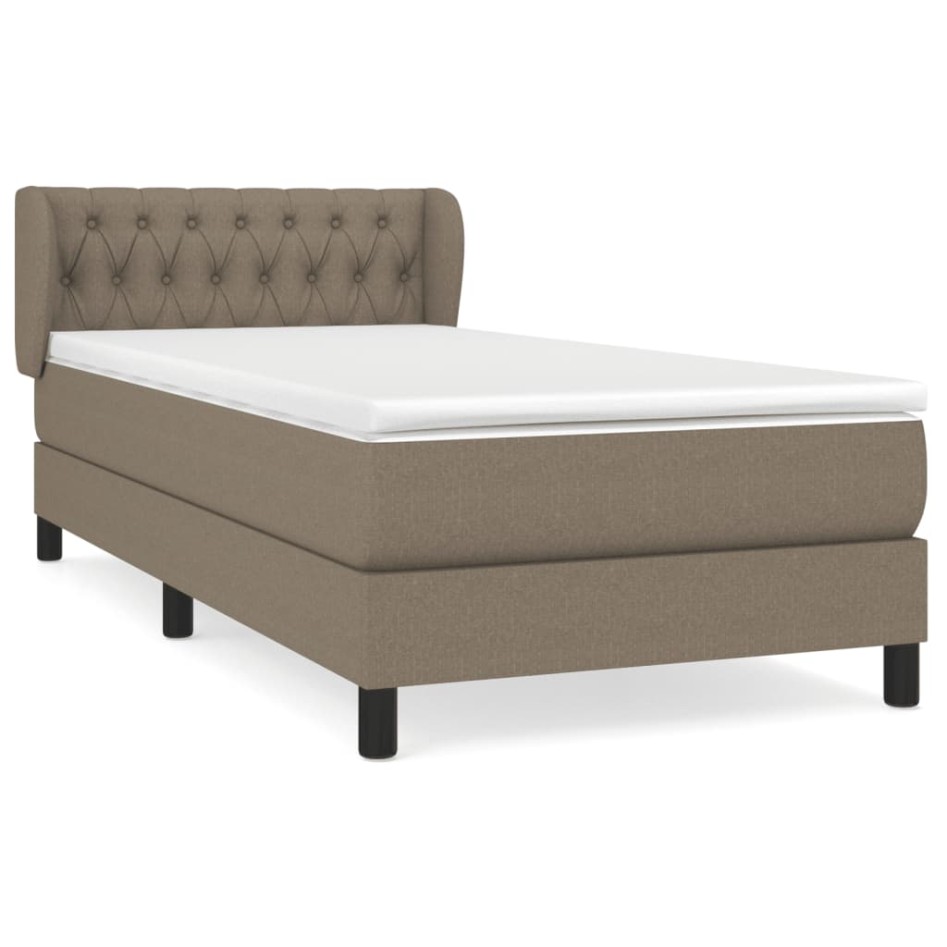 Cama box spring con colchón tela gris taupe 90x190