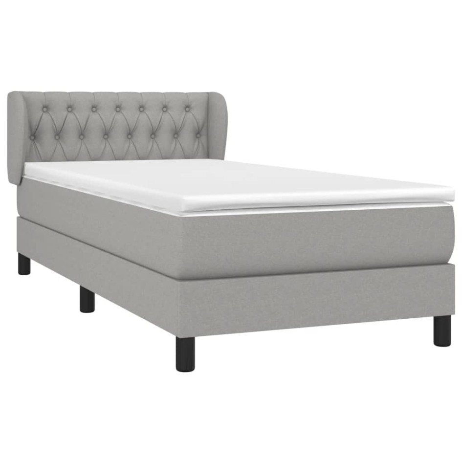 Cama box spring con colchón tela gris claro 100x200