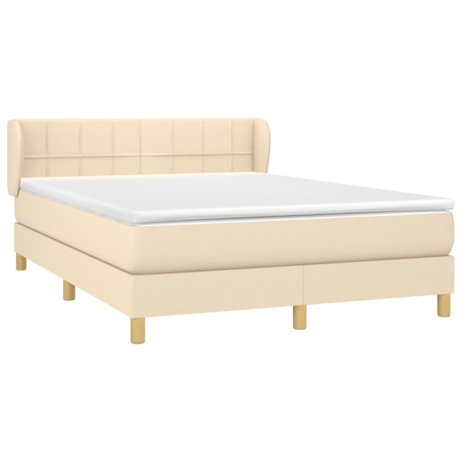 Cama box spring con colchón tela color crema 140x190
