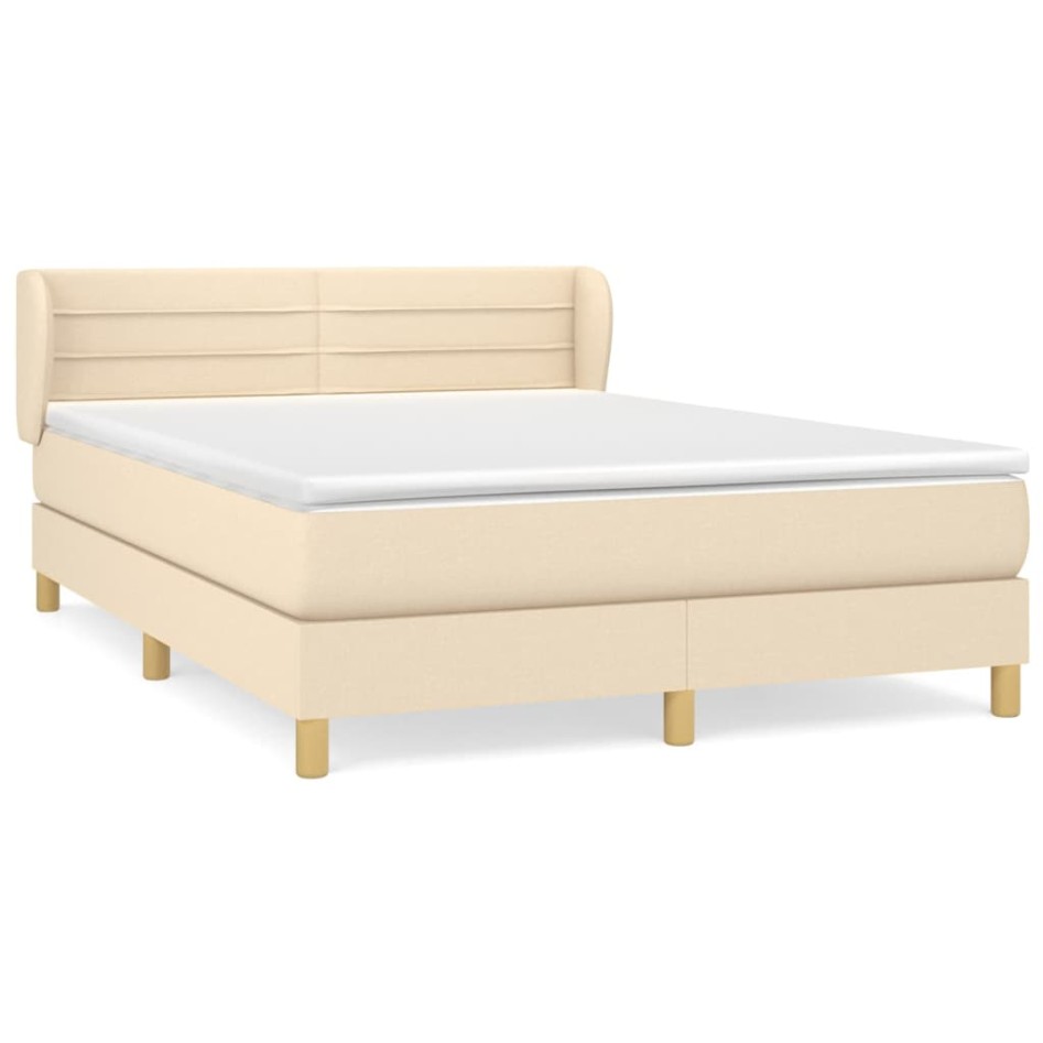 Cama box spring con colchón tela color crema 140x190