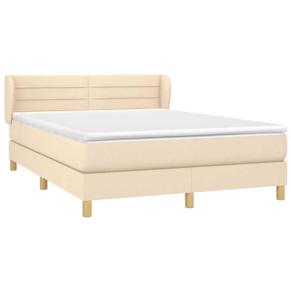 Cama box spring con colchón tela color crema 140x190