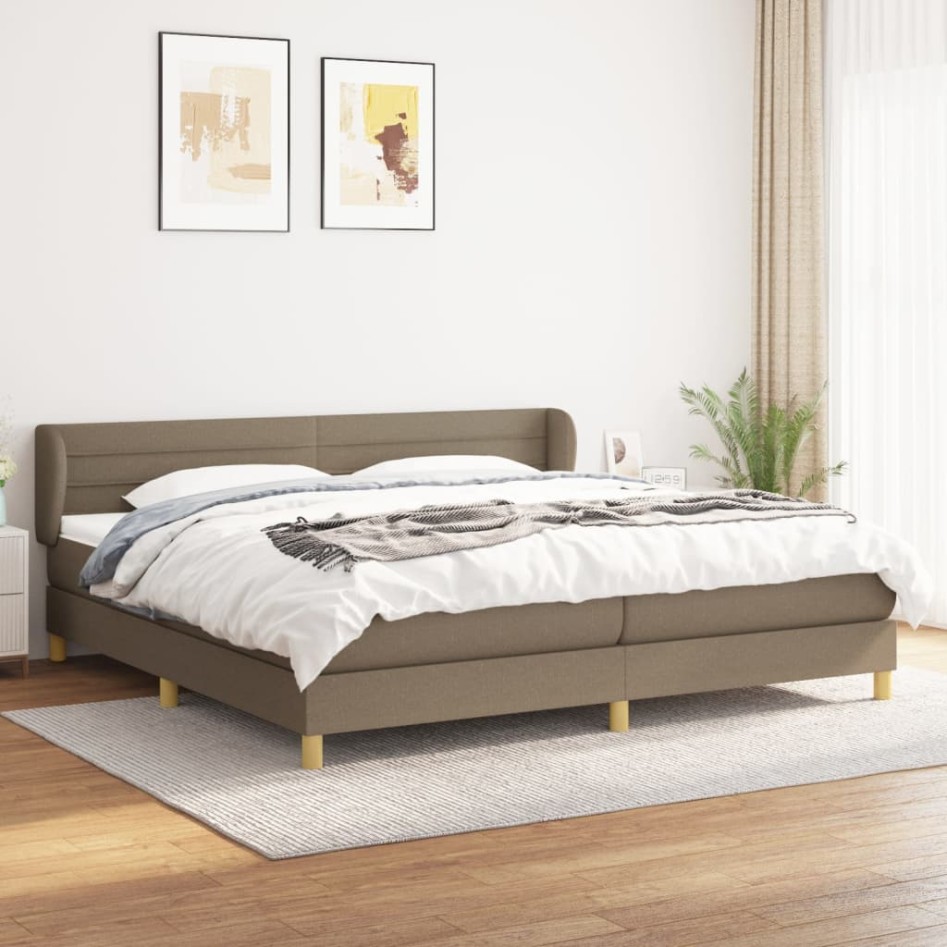 Cama box spring con colchón tela gris taupe 200x200
