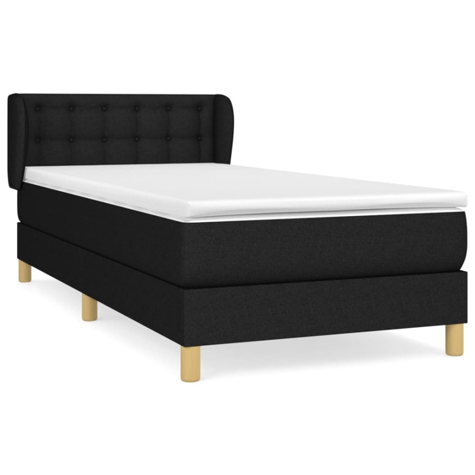 Cama box spring con colchón tela negro 100x200