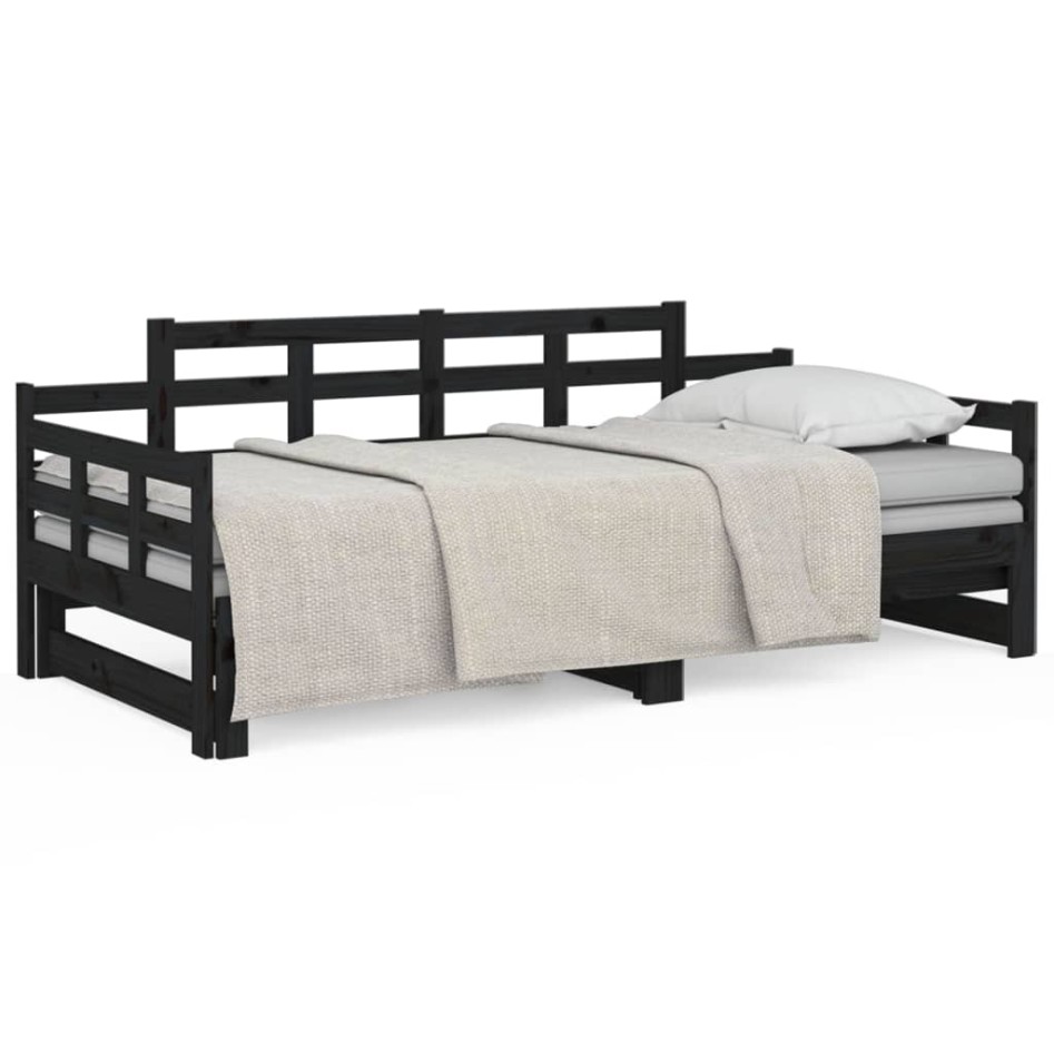 Sofá cama extraíble madera maciza de pino negro 2x(90x190)