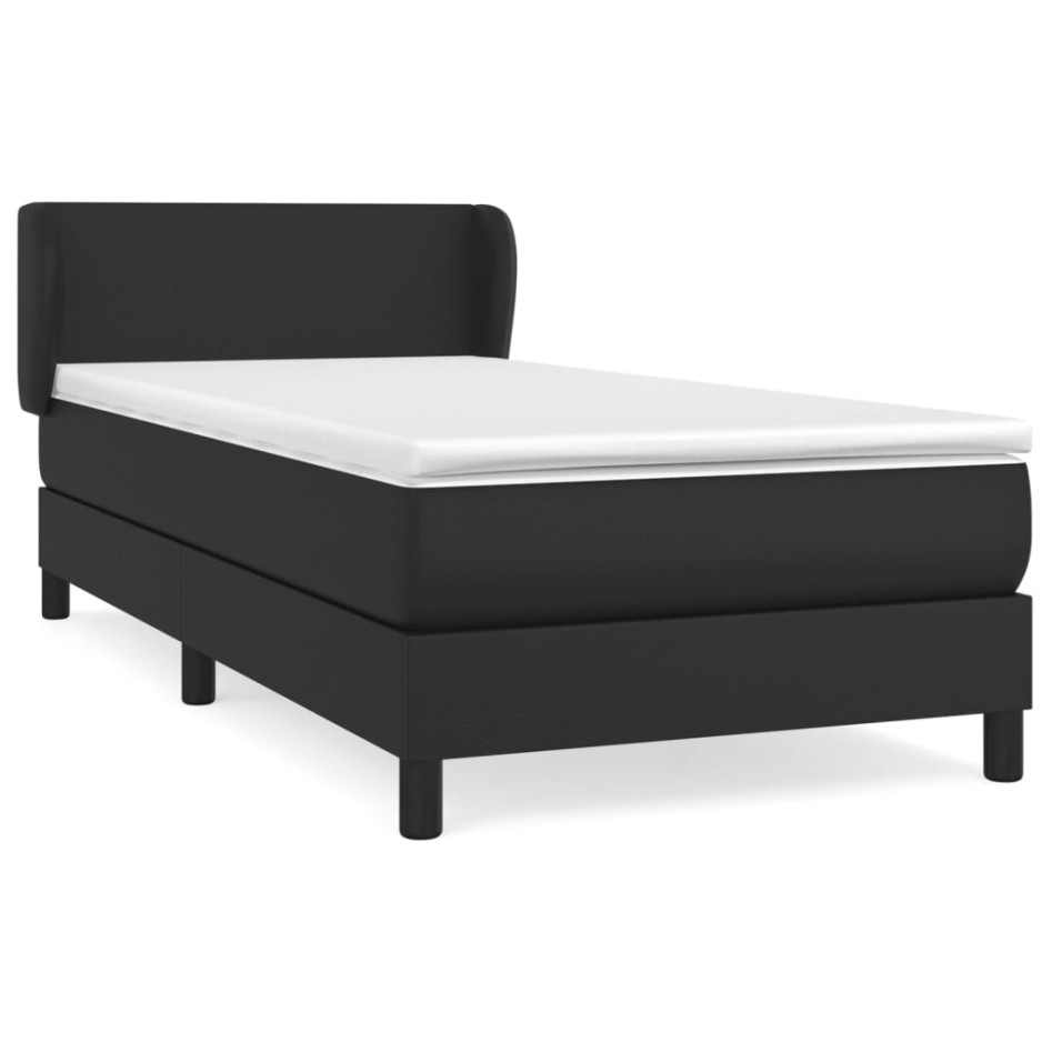 Cama box spring con colchón cuero sintético negro 90x190