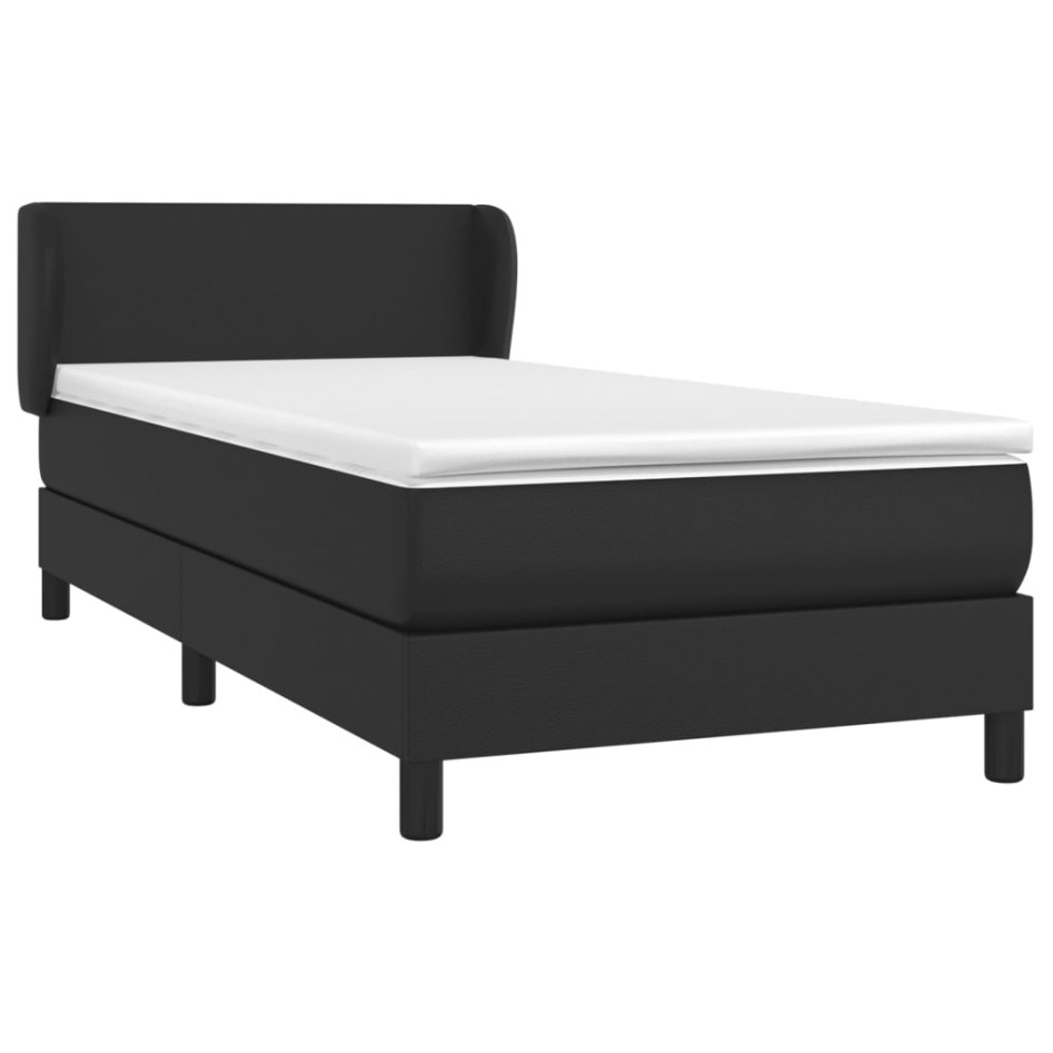 Cama box spring con colchón cuero sintético negro 90x190