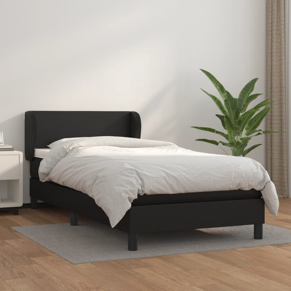 Cama box spring con colchón cuero sintético negro 80x200