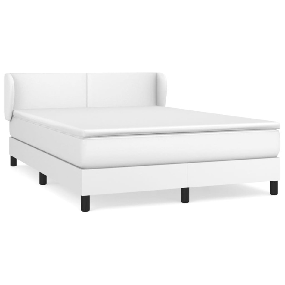 Cama box spring con colchón cuero sintético blanco 140x190