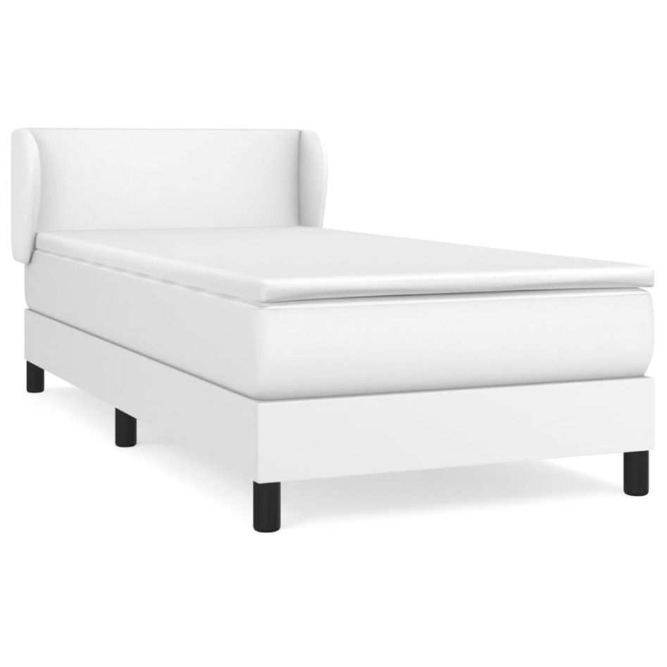 Cama box spring con colchón cuero sintético blanco 100x200
