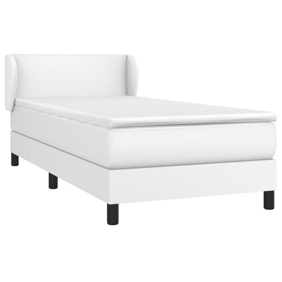 Cama box spring con colchón cuero sintético blanco 100x200