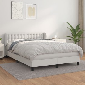 Cama box spring con colchón cuero sintético blanco