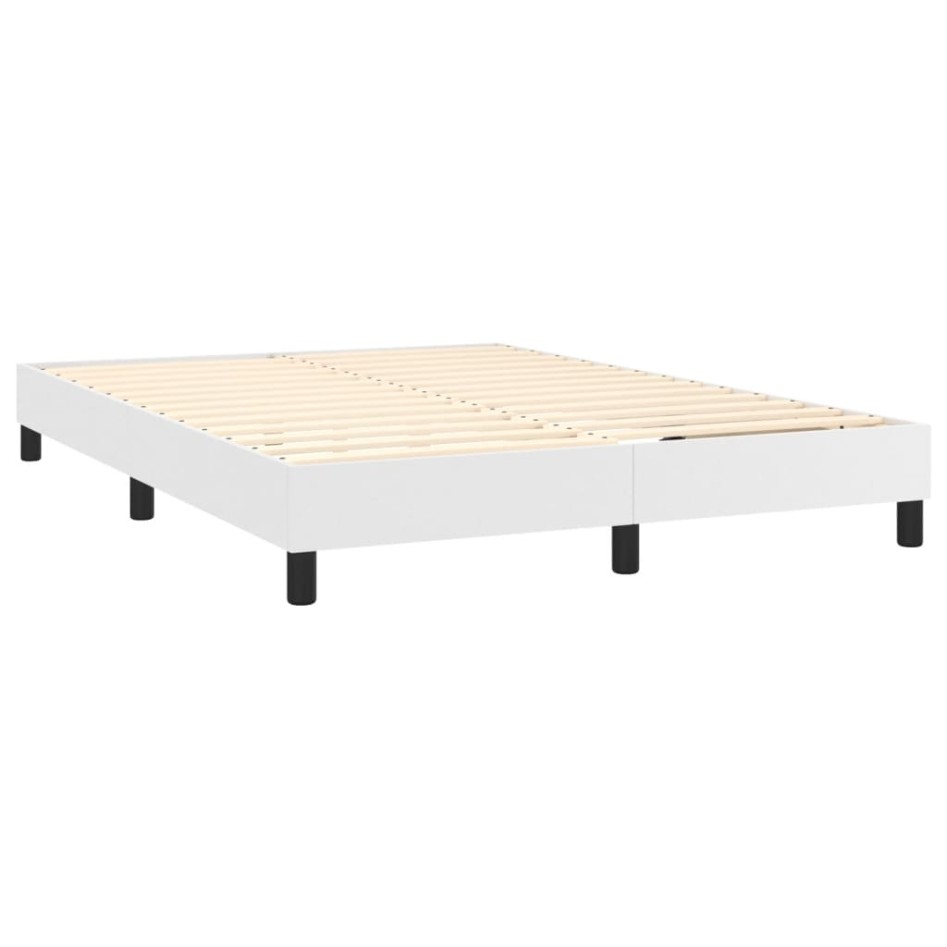 Cama box spring con colchón cuero sintético blanco