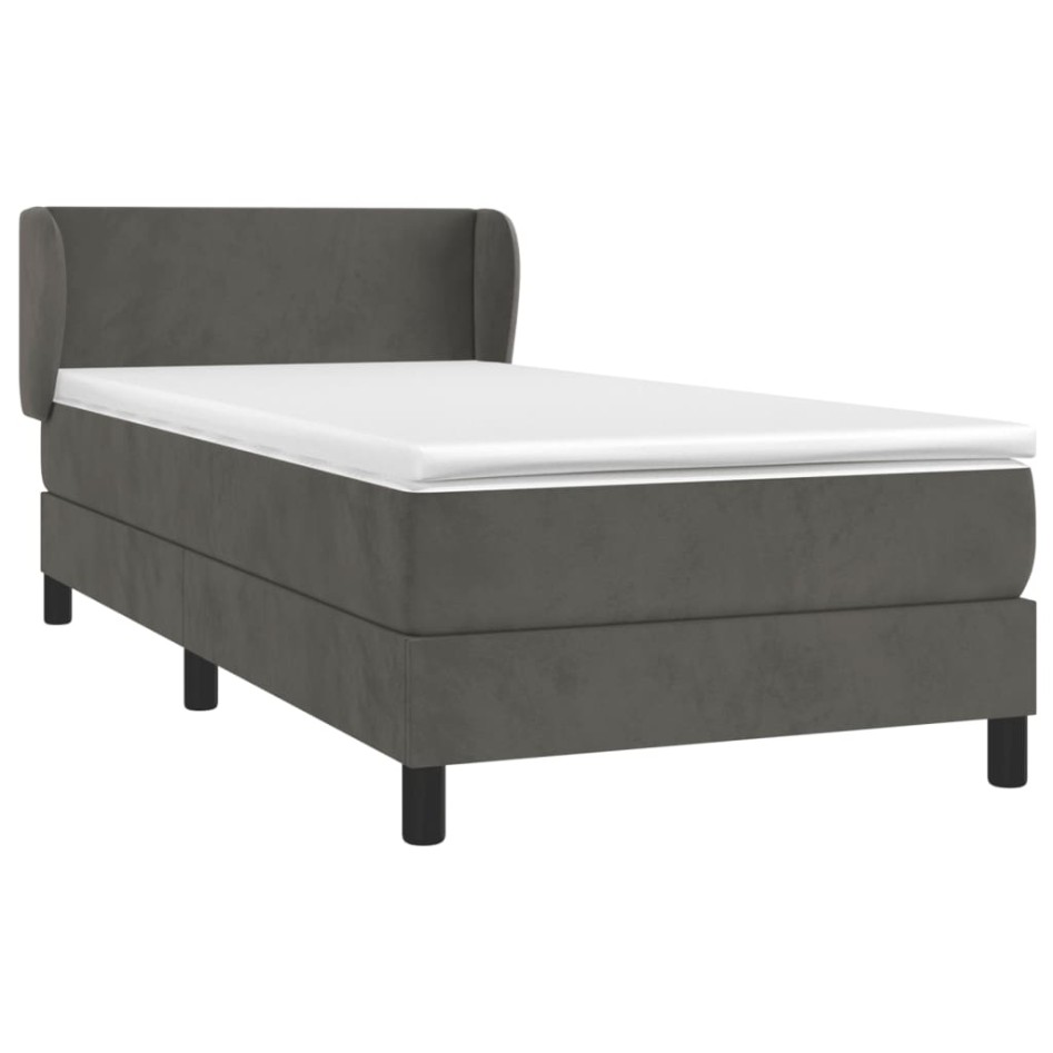 Cama box spring con colchón terciopelo gris oscuro 100x200