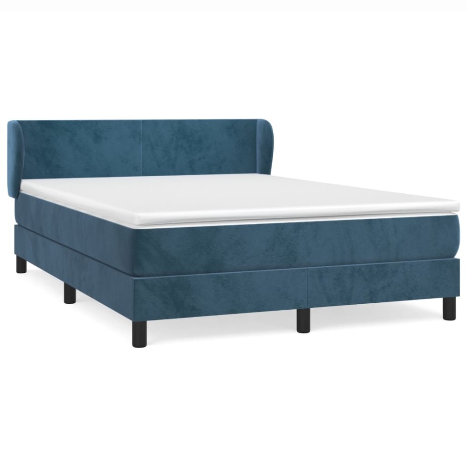 Cama box spring con colchón terciopelo azul oscuro 140x200