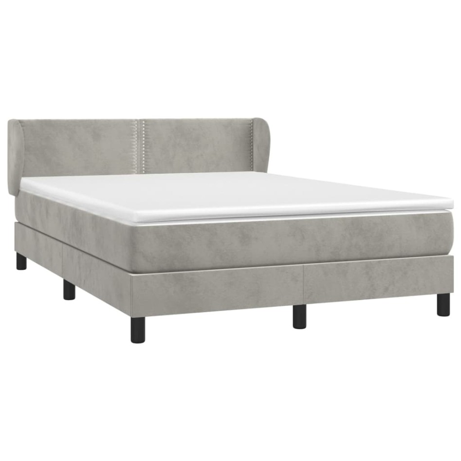 Cama box spring con colchón terciopelo gris claro 140x200