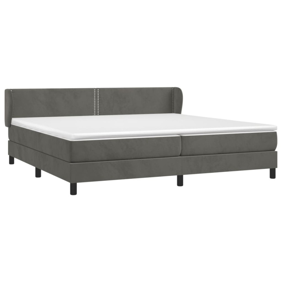 Cama box spring con colchón terciopelo gris oscuro 200x200