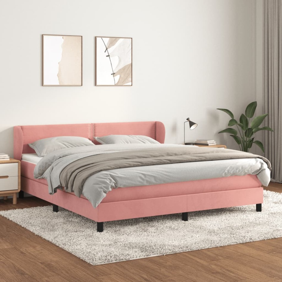 Cama box spring con colchón terciopelo rosa 160x200