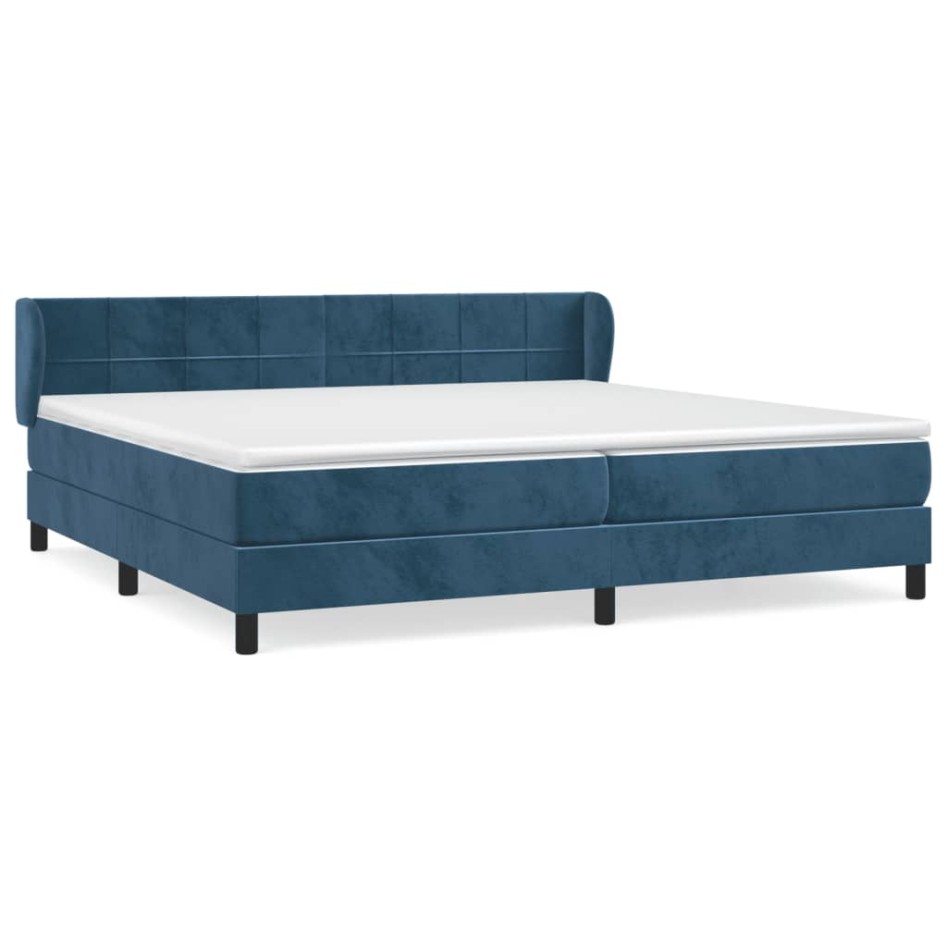 Cama box spring con colchón terciopelo azul oscuro 200x200