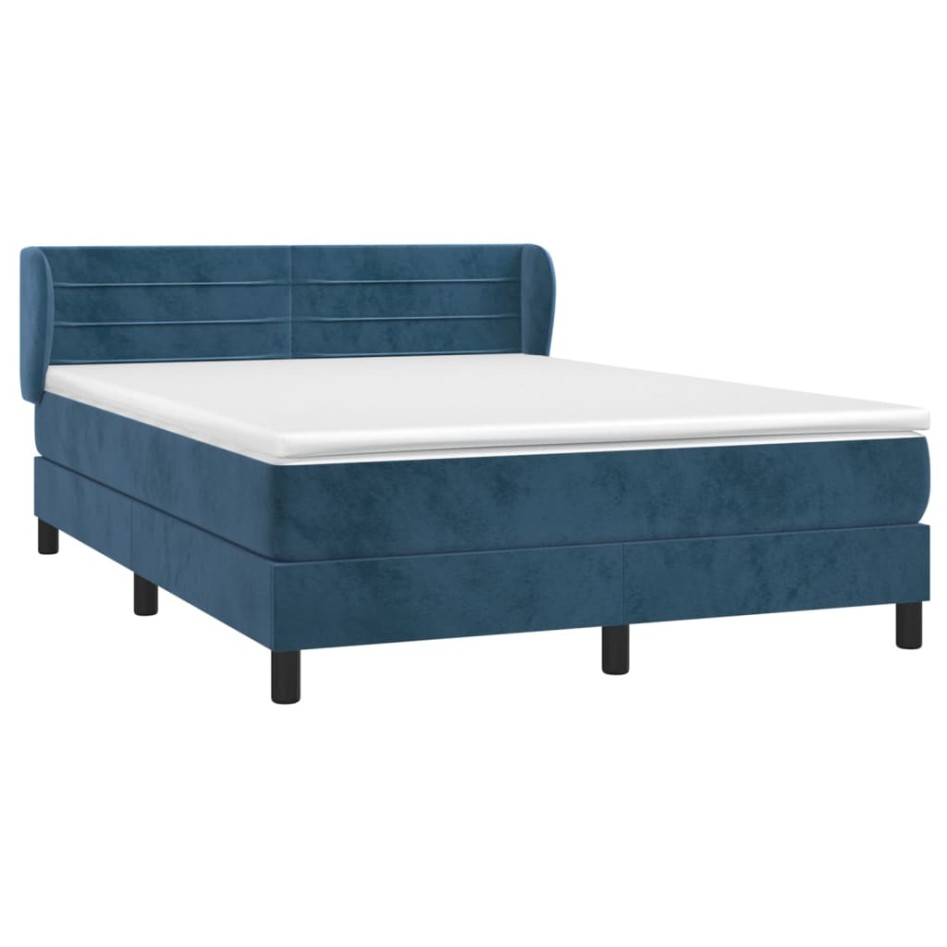 Cama box spring con colchón terciopelo azul oscuro 140x200