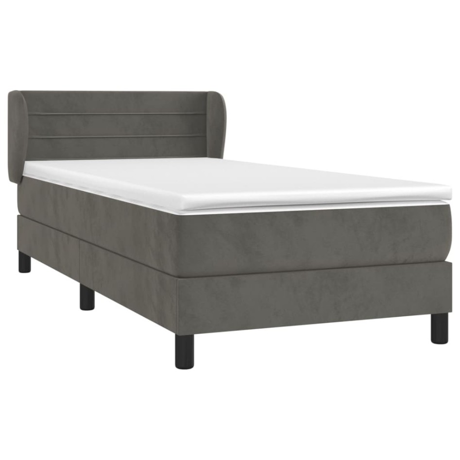 Cama box spring con colchón terciopelo gris oscuro 100x200