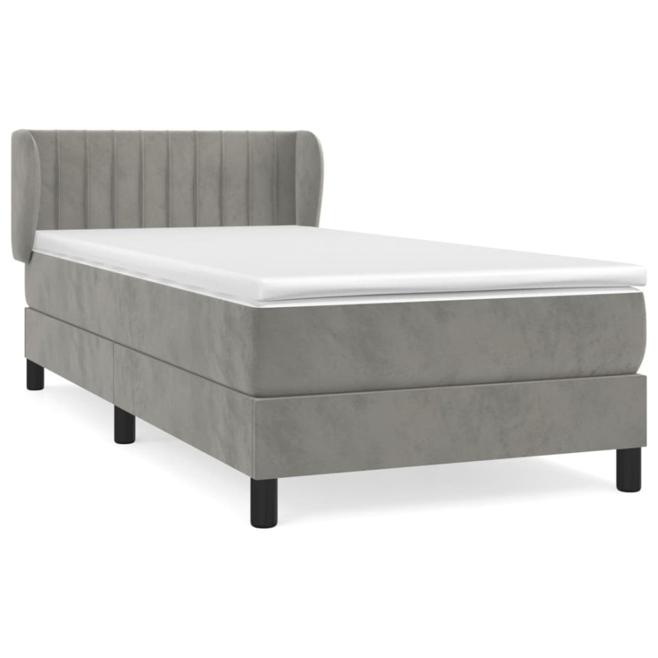 Cama box spring con colchón terciopelo gris claro 100x200