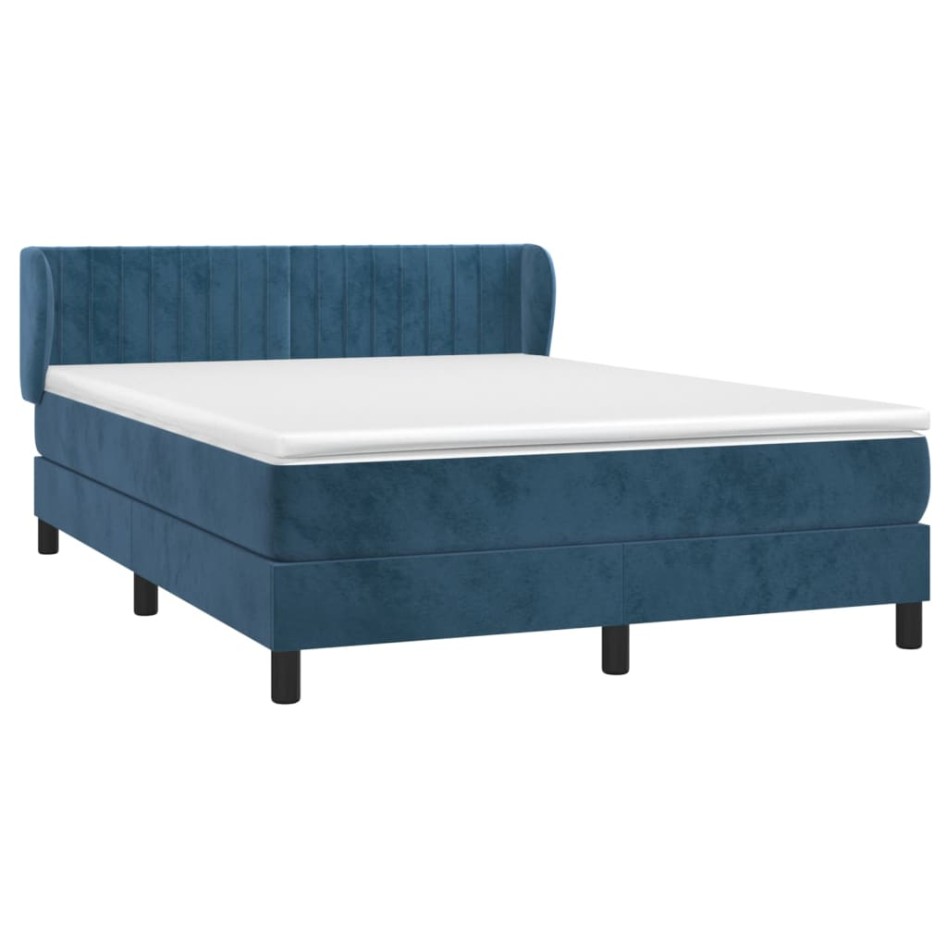 Cama box spring con colchón terciopelo azul oscuro 140x190