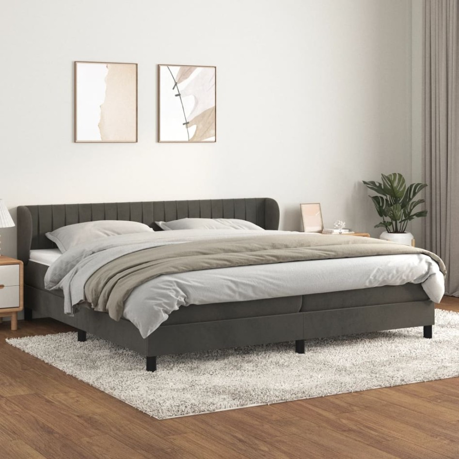 Cama box spring con colchón terciopelo gris oscuro 200x200