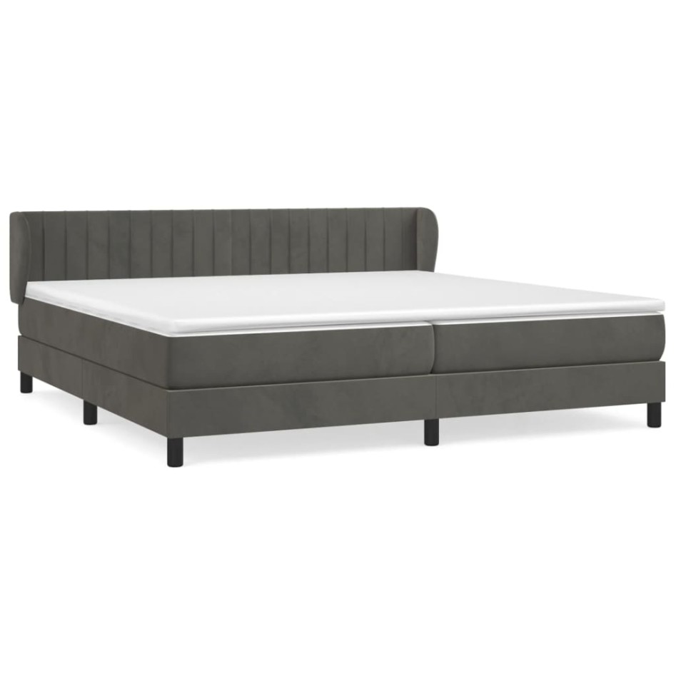 Cama box spring con colchón terciopelo gris oscuro 200x200