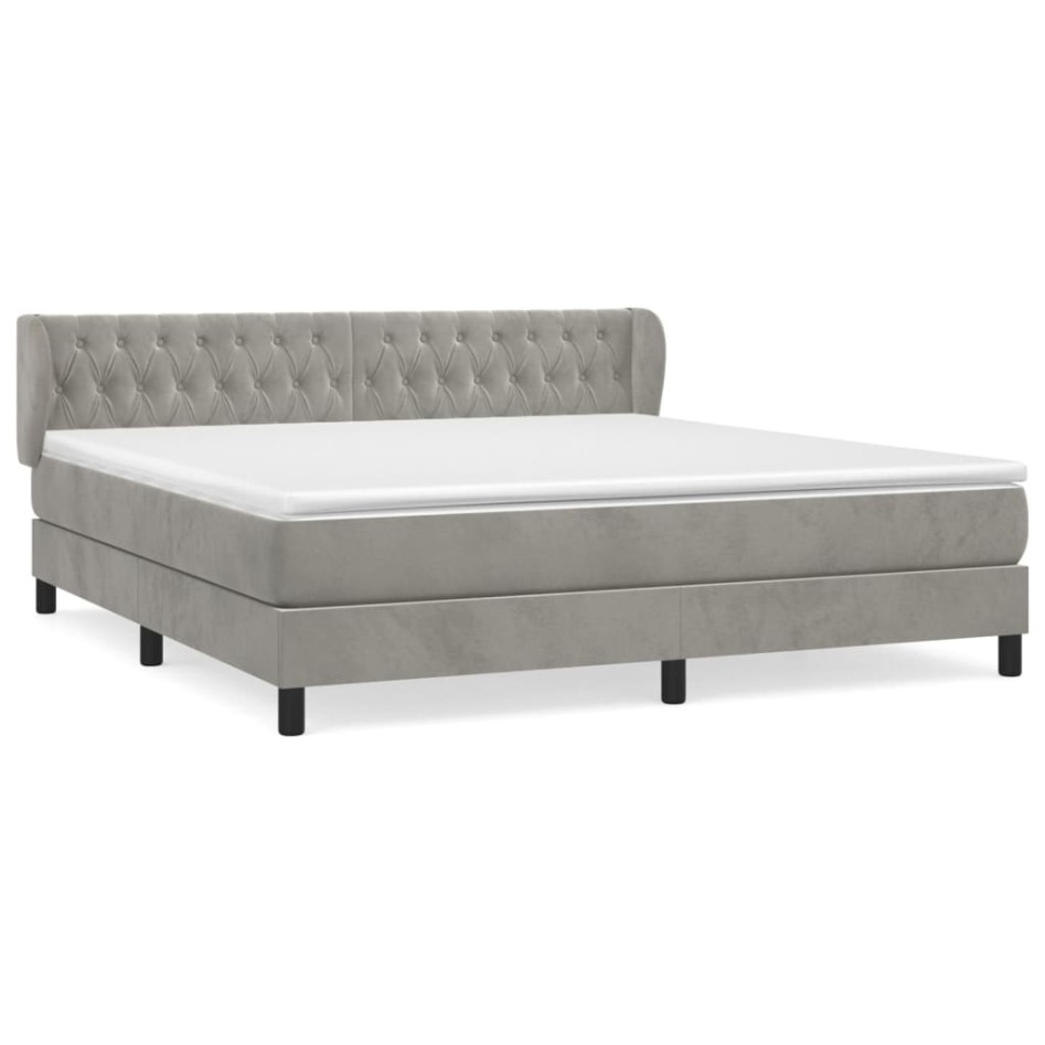 Cama box spring con colchón terciopelo gris claro 160x200