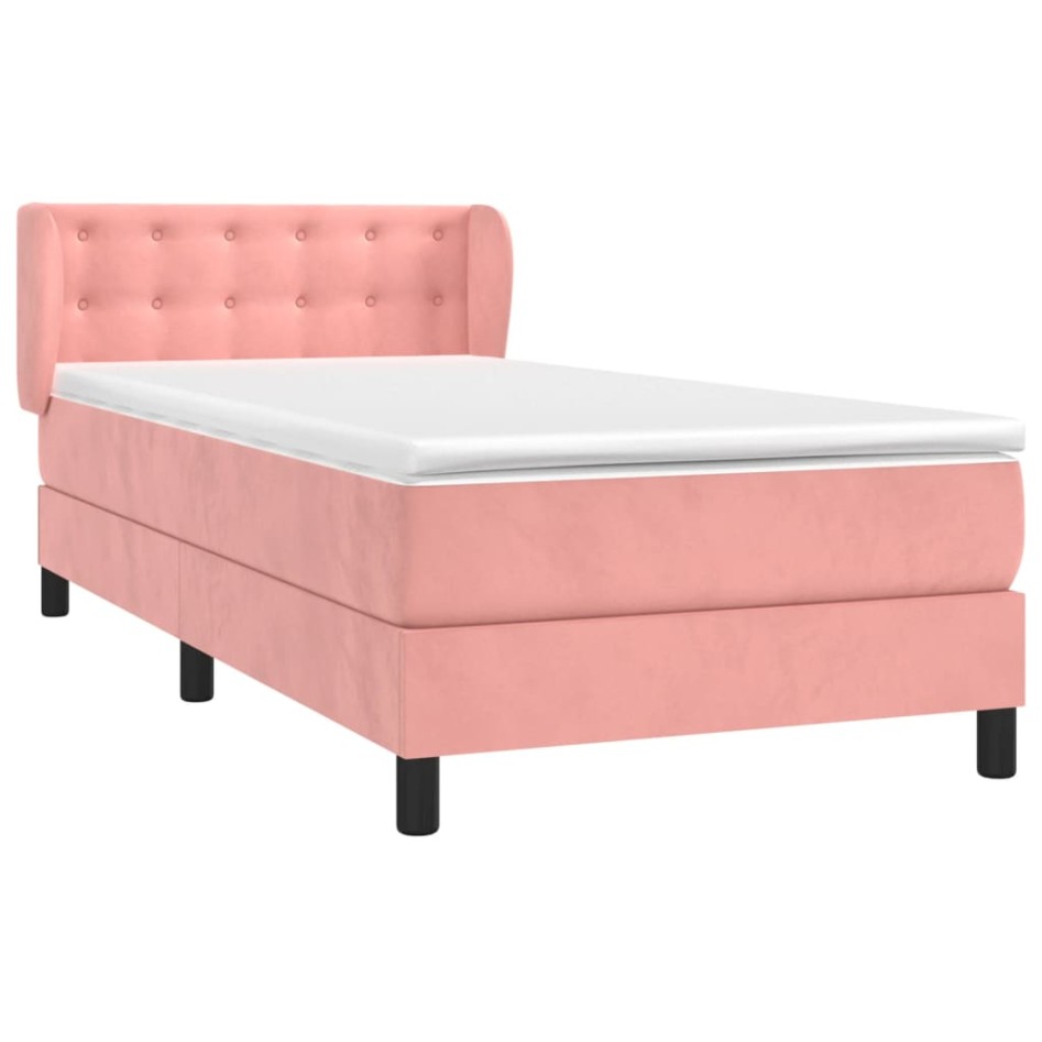 Cama box spring con colchón terciopelo rosa 80x200