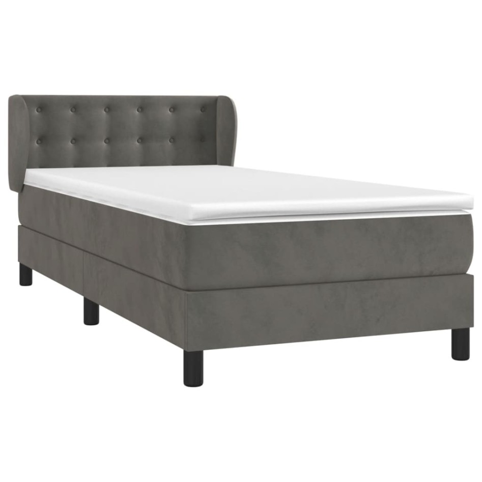 Cama box spring con colchón terciopelo gris oscuro 100x200