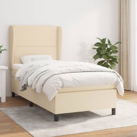 Cama box spring con colchón tela color crema 90x190