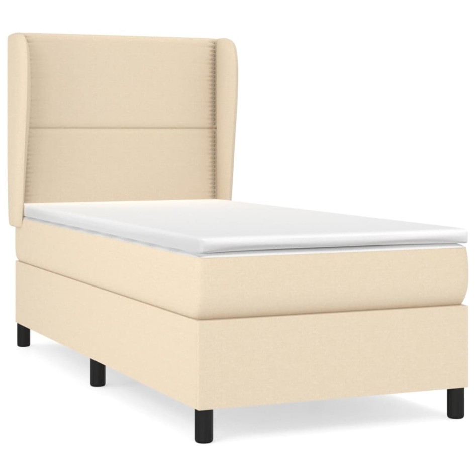 Cama box spring con colchón tela color crema 90x190
