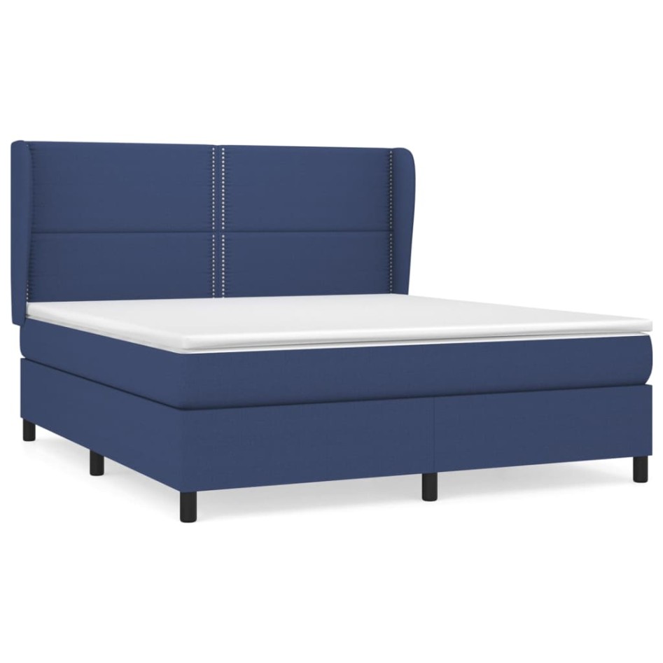 Cama box spring con colchón tela azul 160x200